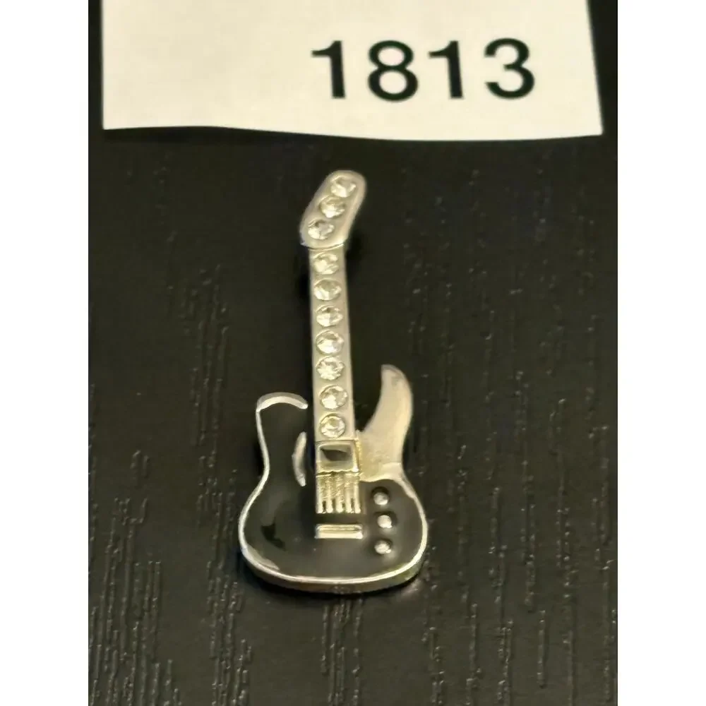 Silver Tone Electric Guitar Pendant Rhinestone Neck